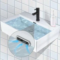 zmh Lavabo Carré En Céramique à Poser 60x42x15cm Blanc