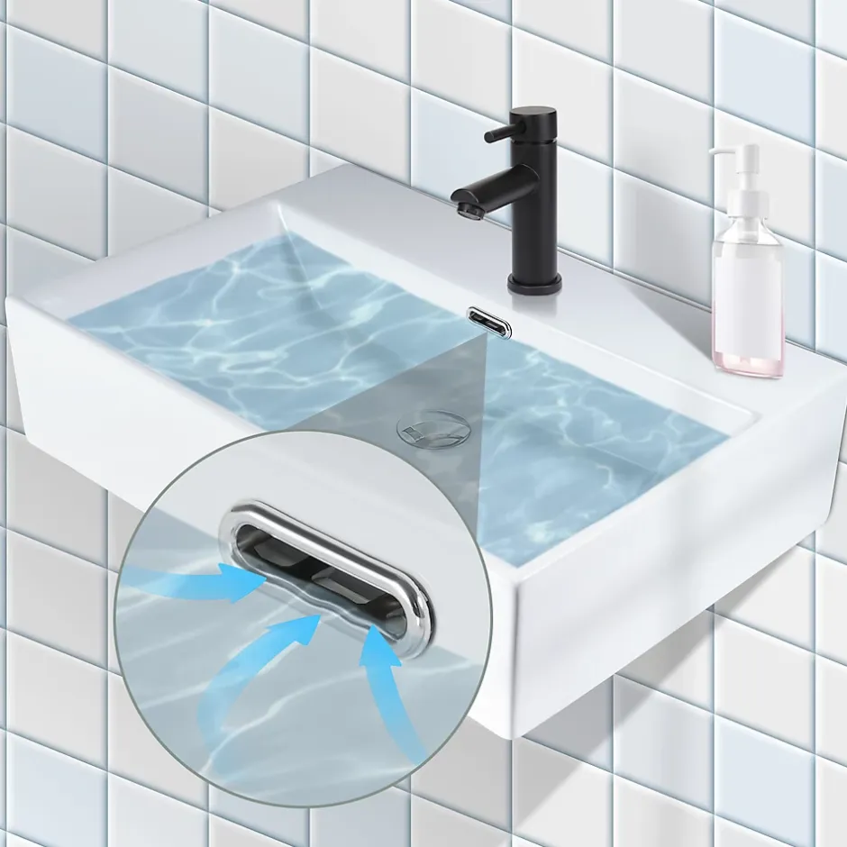 zmh Lavabo Carré En Céramique à Poser 60x42x15cm Blanc