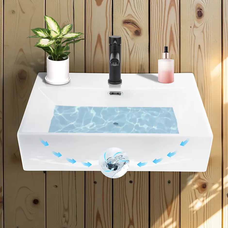 zmh Lavabo Carré En Céramique à Poser 60x42x15cm Blanc