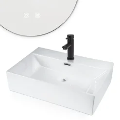 zmh Lavabo Carré En Céramique à Poser 60x42x15cm Blanc