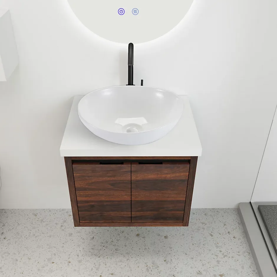 zmh Lavabo Ovale Céramique à Poser, 41x33x14,5cm, Nano Effet Lotus, Blanc.* Plan Simple Vasque