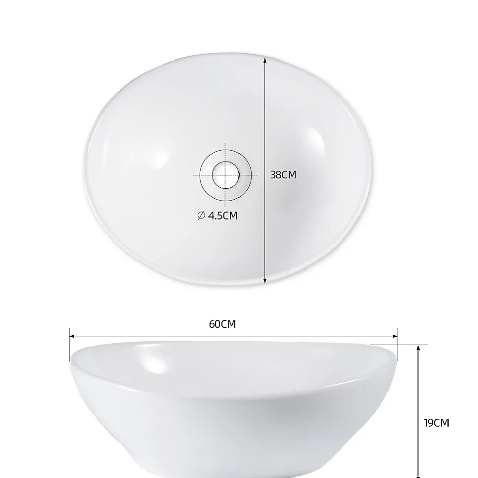 zmh Lavabo Ovale Céramique à Poser, 41x33x14,5cm, Nano Effet Lotus, Blanc.* Plan Simple Vasque