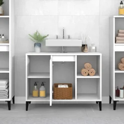 zmh Meuble d'évier blanc 80x33x60 cm bois d'ingénierie* Meuble Wc