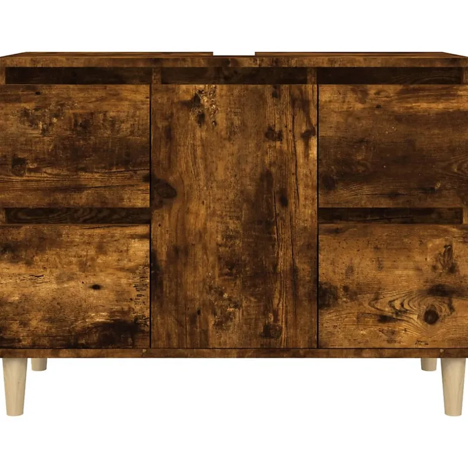 zmh Meuble d'évier chêne fumé 80x33x60 cm bois d'ingénierie* Meuble Wc