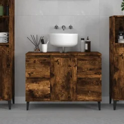 zmh Meuble d'évier chêne fumé 80x33x60 cm bois d'ingénierie* Meuble Wc