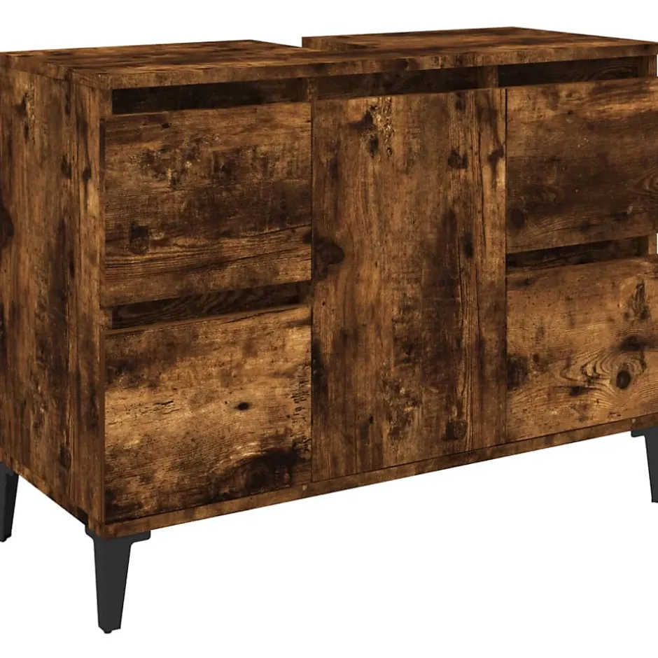 zmh Meuble d'évier chêne fumé 80x33x60 cm bois d'ingénierie* Meuble Wc