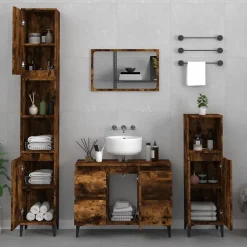 zmh Meuble d'évier chêne fumé 80x33x60 cm bois d'ingénierie* Meuble Wc