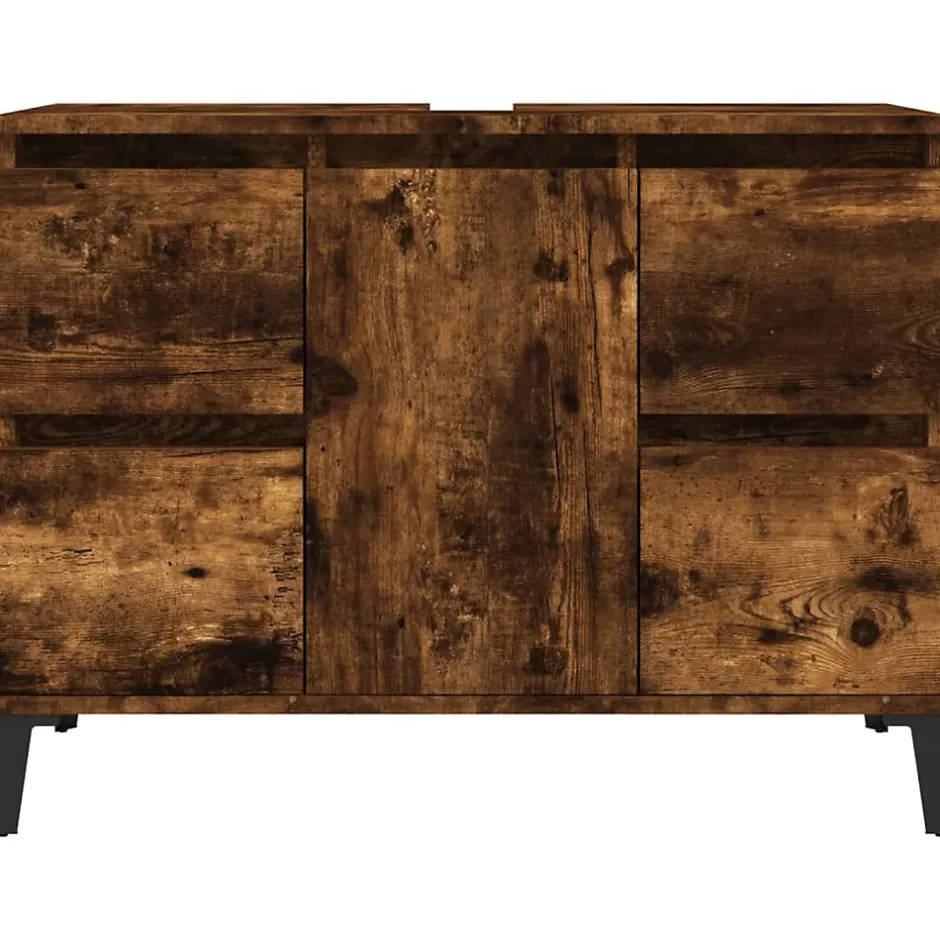 zmh Meuble d'évier chêne fumé 80x33x60 cm bois d'ingénierie* Meuble Wc