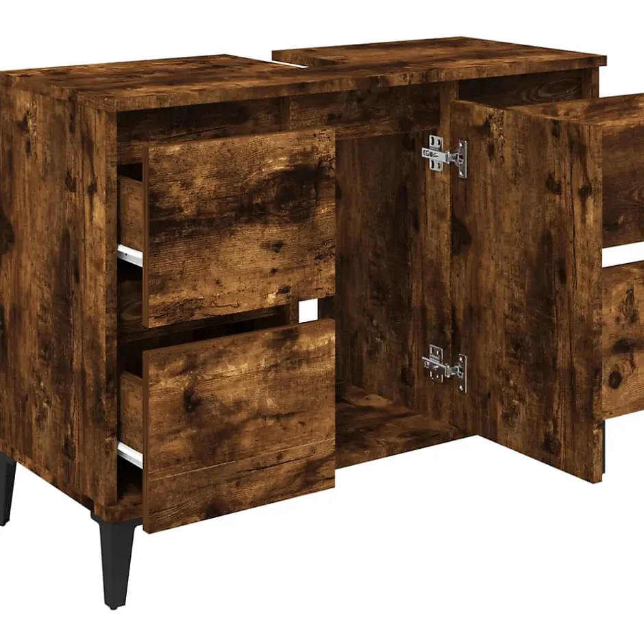 zmh Meuble d'évier chêne fumé 80x33x60 cm bois d'ingénierie* Meuble Wc