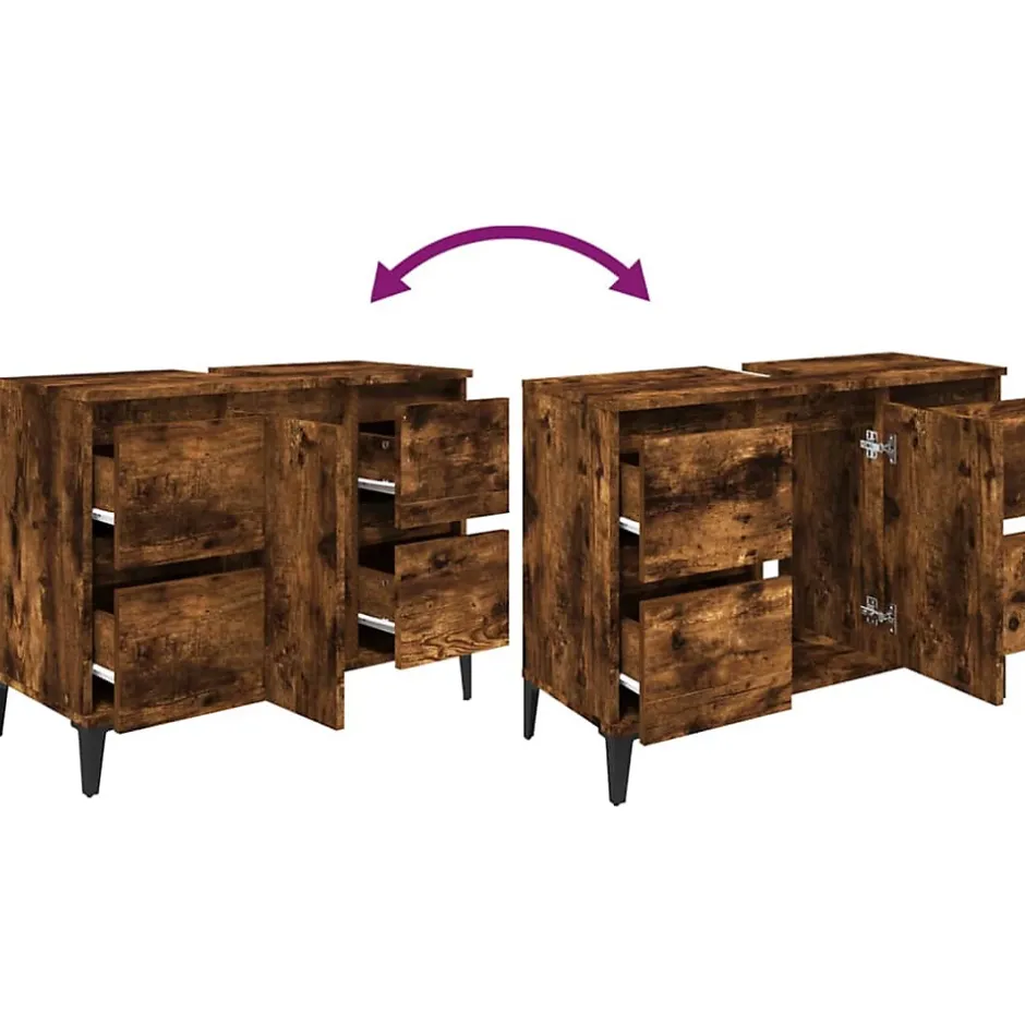zmh Meuble d'évier chêne fumé 80x33x60 cm bois d'ingénierie* Meuble Wc
