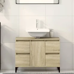 zmh Meuble d'évier chêne sonoma 80x33x60 cm bois d'ingénierie* Meuble Wc