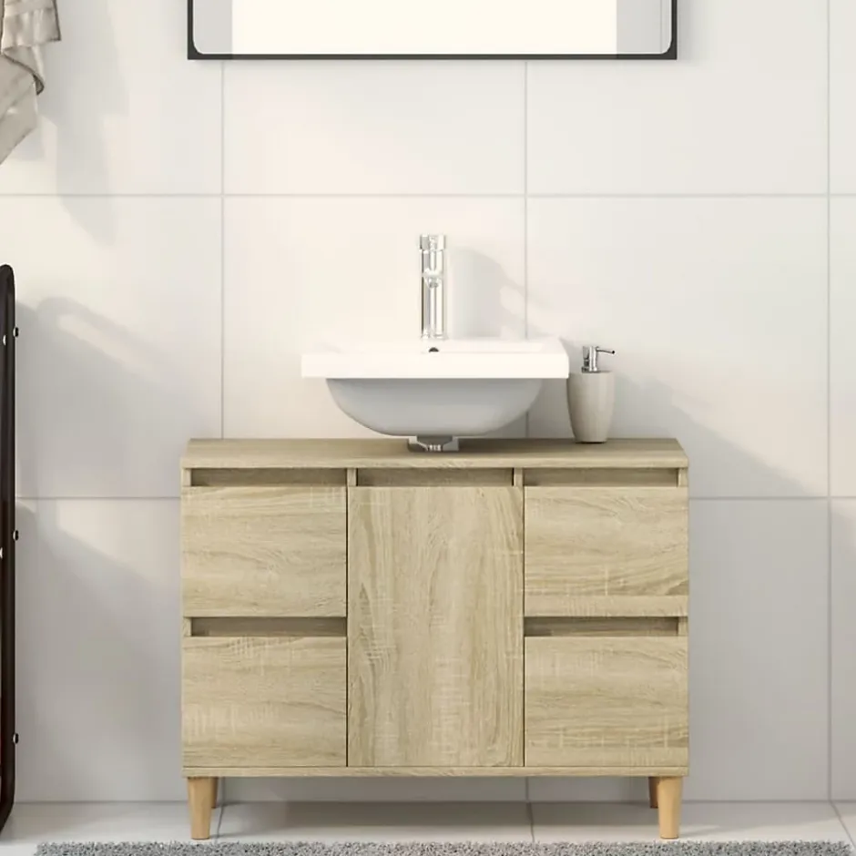 zmh Meuble d'évier chêne sonoma 80x33x60 cm bois d'ingénierie* Meuble Wc