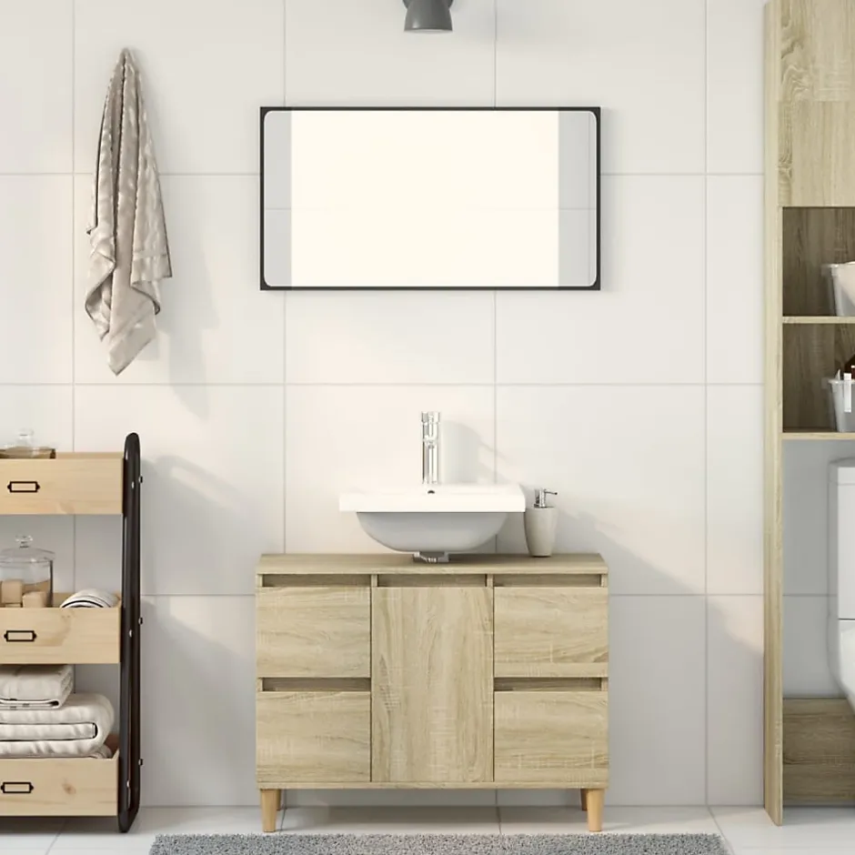 zmh Meuble d'évier chêne sonoma 80x33x60 cm bois d'ingénierie* Meuble Wc