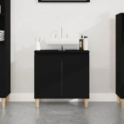zmh Meuble d'évier noir 58x33x60 cm bois d'ingénierie* Meuble Wc