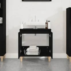zmh Meuble d'évier noir 58x33x60 cm bois d'ingénierie* Meuble Wc