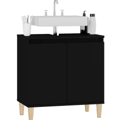 zmh Meuble d'évier noir 58x33x60 cm bois d'ingénierie* Meuble Wc