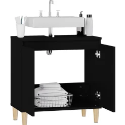 zmh Meuble d'évier noir 58x33x60 cm bois d'ingénierie* Meuble Wc
