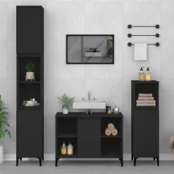 zmh Meuble d'évier noir 80x33x60 cm bois d'ingénierie