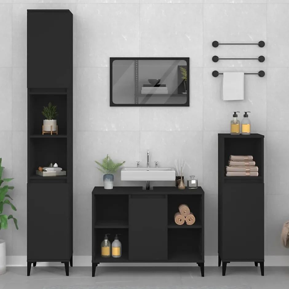 zmh Meuble d'évier noir 80x33x60 cm bois d'ingénierie