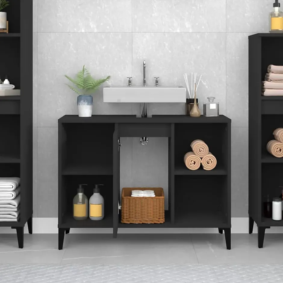 zmh Meuble d'évier noir 80x33x60 cm bois d'ingénierie