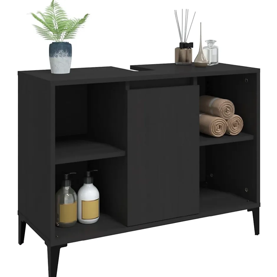zmh Meuble d'évier noir 80x33x60 cm bois d'ingénierie
