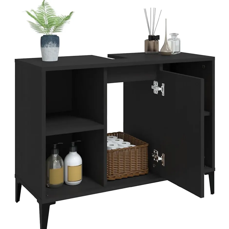 zmh Meuble d'évier noir 80x33x60 cm bois d'ingénierie