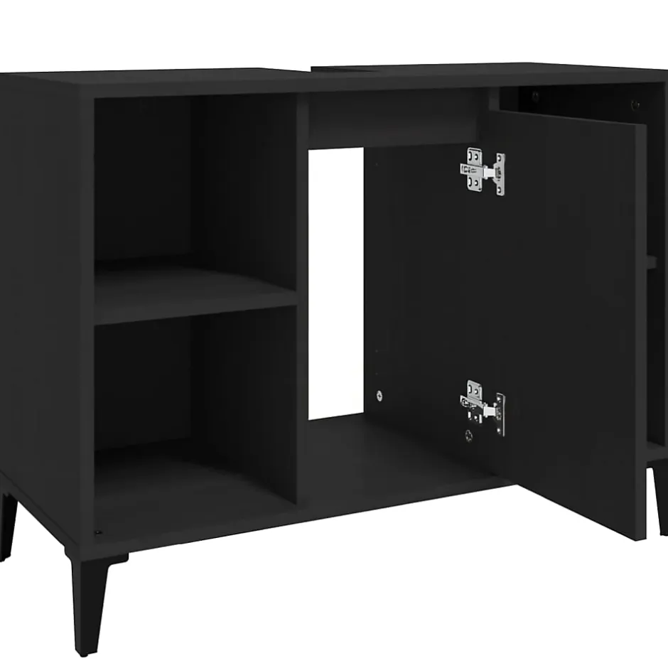 zmh Meuble d'évier noir 80x33x60 cm bois d'ingénierie