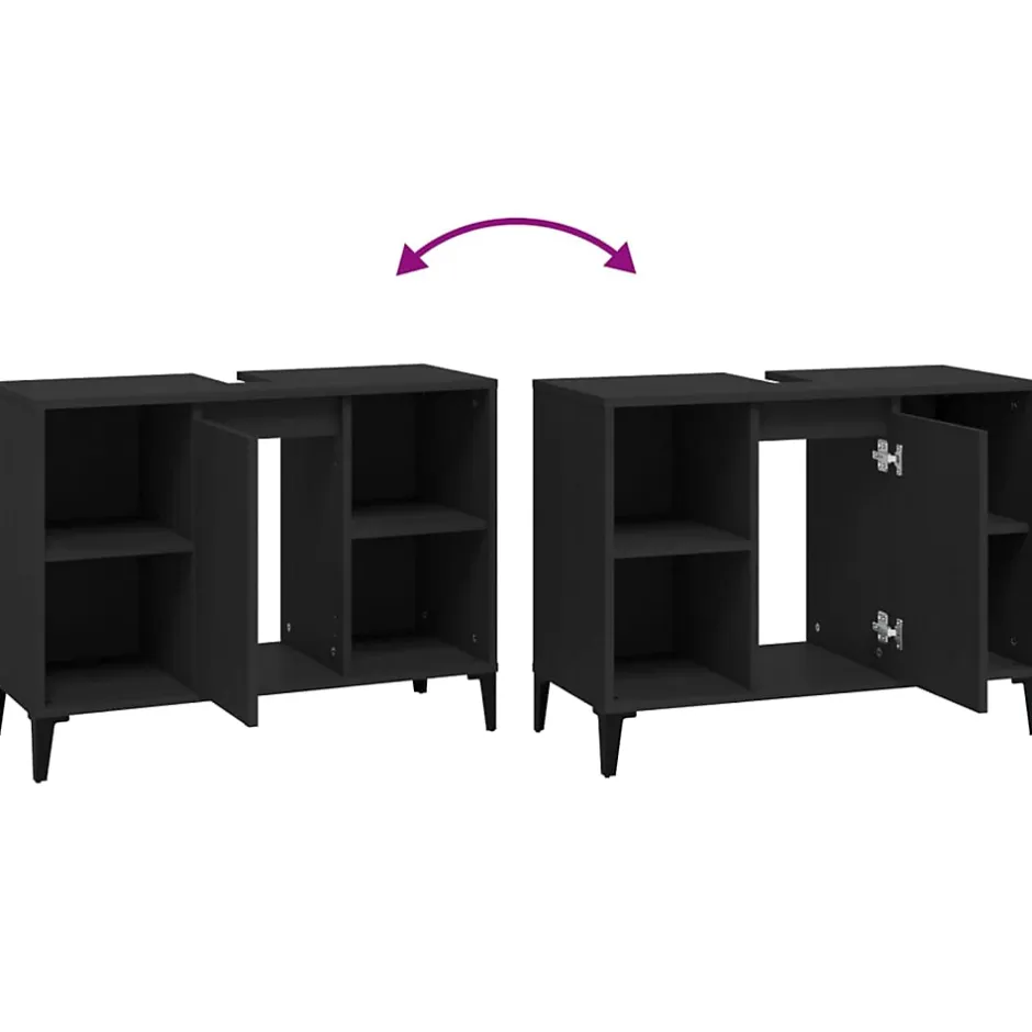 zmh Meuble d'évier noir 80x33x60 cm bois d'ingénierie