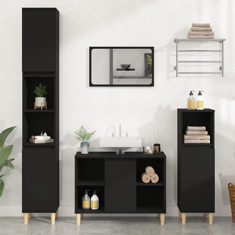 zmh Meuble d'évier noir 80x33x60 cm bois d'ingénierie