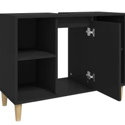 zmh Meuble d'évier noir 80x33x60 cm bois d'ingénierie