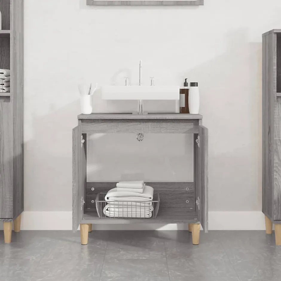 zmh Meuble d'évier sonoma gris 58x33x60 cm bois d'ingénierie