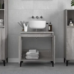 zmh Meuble d'évier sonoma gris 58x33x60 cm bois d'ingénierie* Meuble Wc