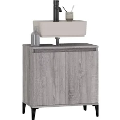 zmh Meuble d'évier sonoma gris 58x33x60 cm bois d'ingénierie* Meuble Wc