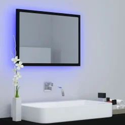 zmh Miroir à LED de salle de bain Noir 60x8,5x37 cm Acrylique* Meuble Wc
