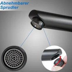 zmh Robinet de Lavabo Noir à Haute Pression avec Mitigeur à Une Poignée pour Cuisine
