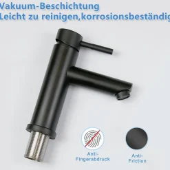 zmh Robinet de Lavabo Noir à Haute Pression avec Mitigeur à Une Poignée pour Cuisine